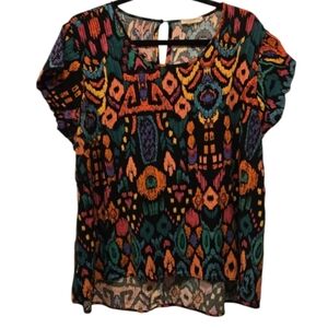 Christian Siriano 1X Plus Size Multicolor Abstract Print 90s Aesthetic Blouse